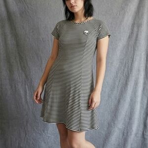 Hot Topic Striped Skull Patch Fit & Flare Ribbed Knit Dress XL Mall Goth